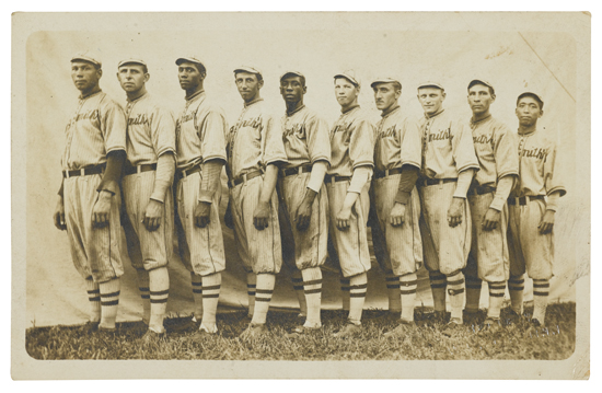BASEBALL BARNSTORMING Postcard of the All Nations team Silver chloride
