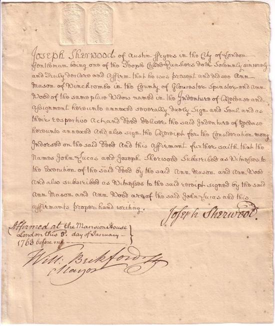 BECKFORD WILLIAM Document Signed Will Beckford attesting to the signing