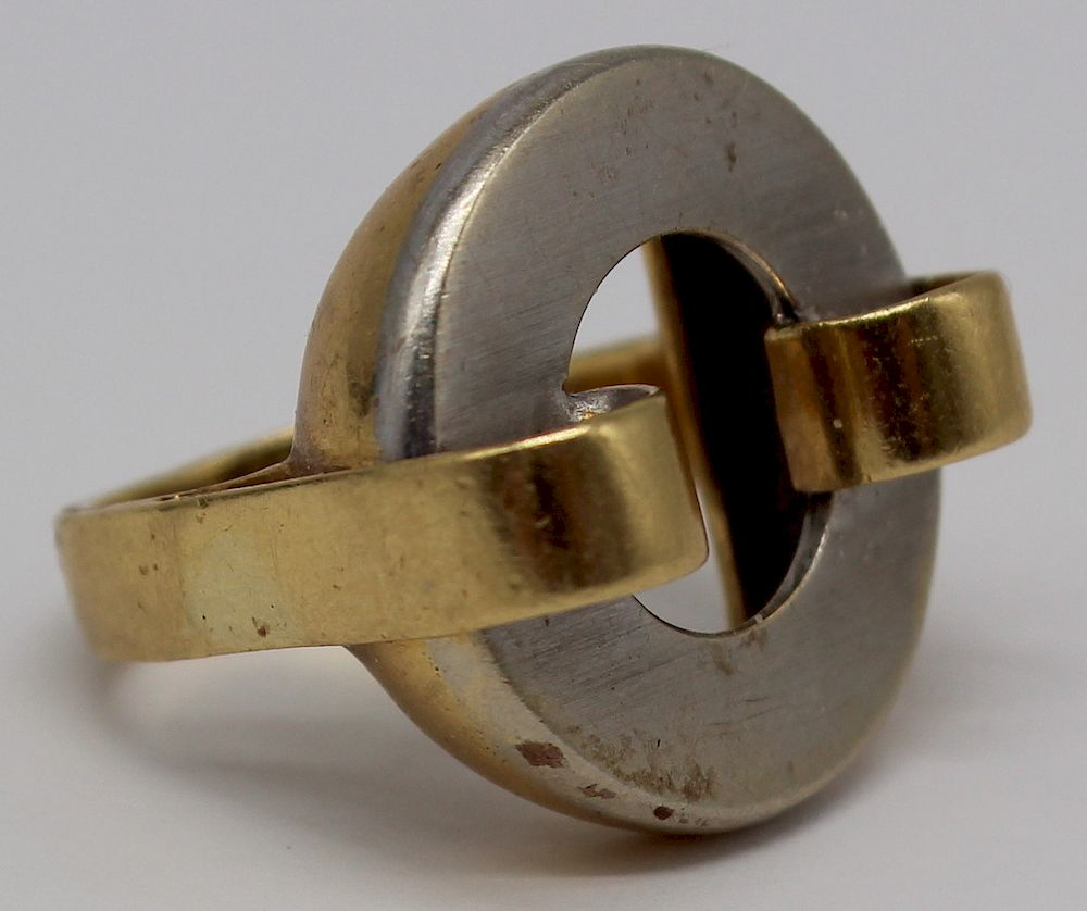 JEWELRY Signed Modernist 18kt Gold Ring Signed 18kt yellow gold