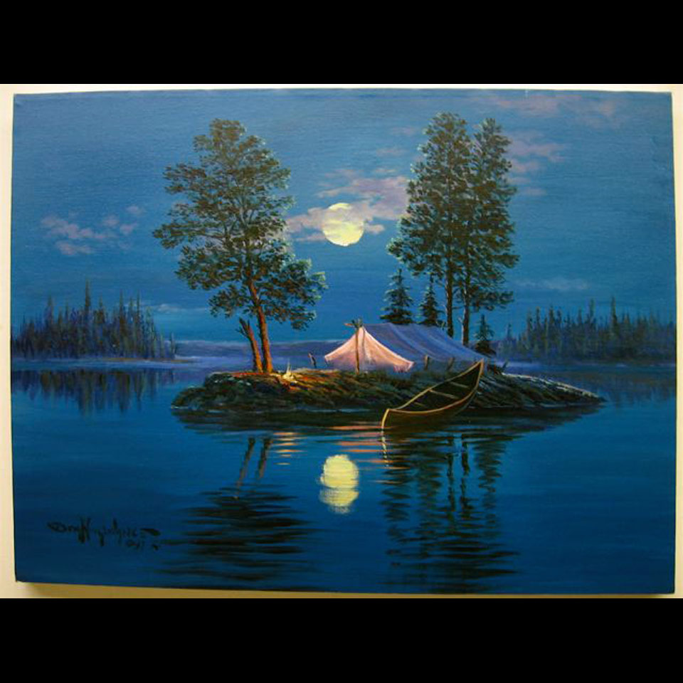 MOONLIT ENCAMPMENT DON NINGEWANCE 1948 CANADIAN OIL ON CANVAS DATED