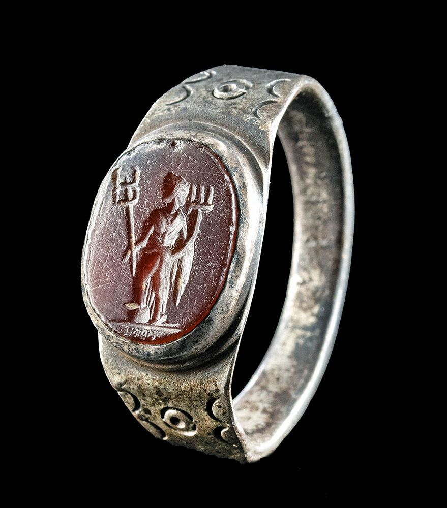 Roman Silver Ring with Carnelian Intaglio of Fortuna Roman Imperial