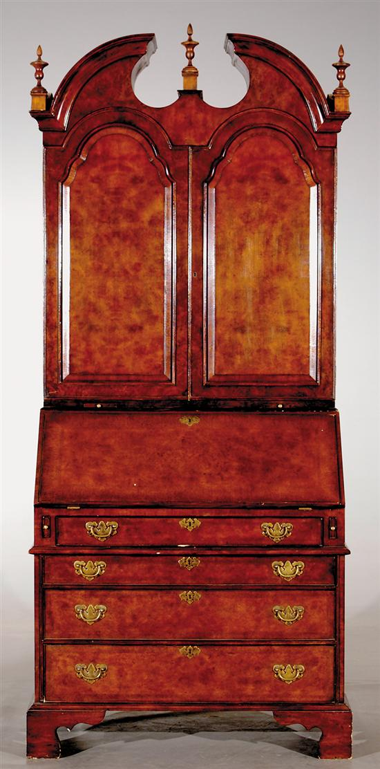 Georgian style walnut desk and bookcase top with enclosed and