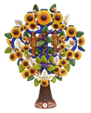 Mexican Folk Art polychrome earthenware arbol de la vida Tree