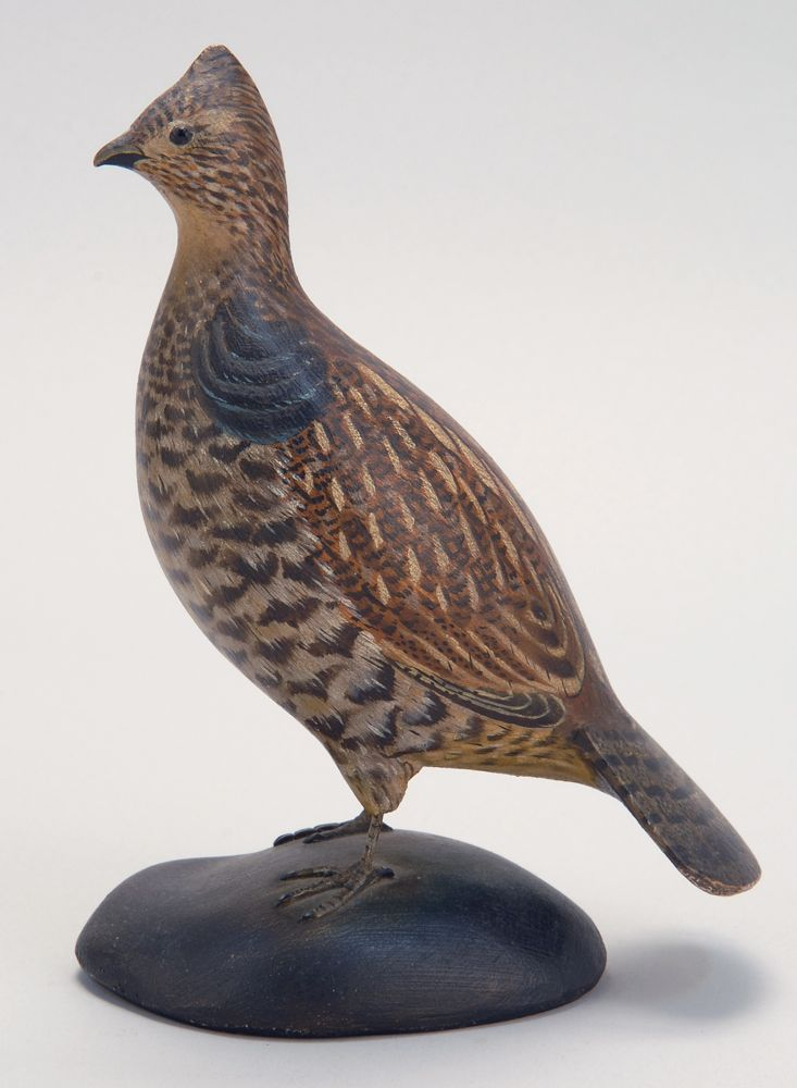 HALF LIFE SIZE MANTEL CARVING OF A MALE RUFFED GROUSE