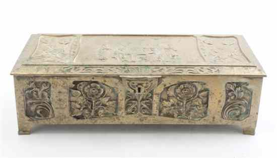 A Continental Gilt Metal Table Casket having a rectangular hinged