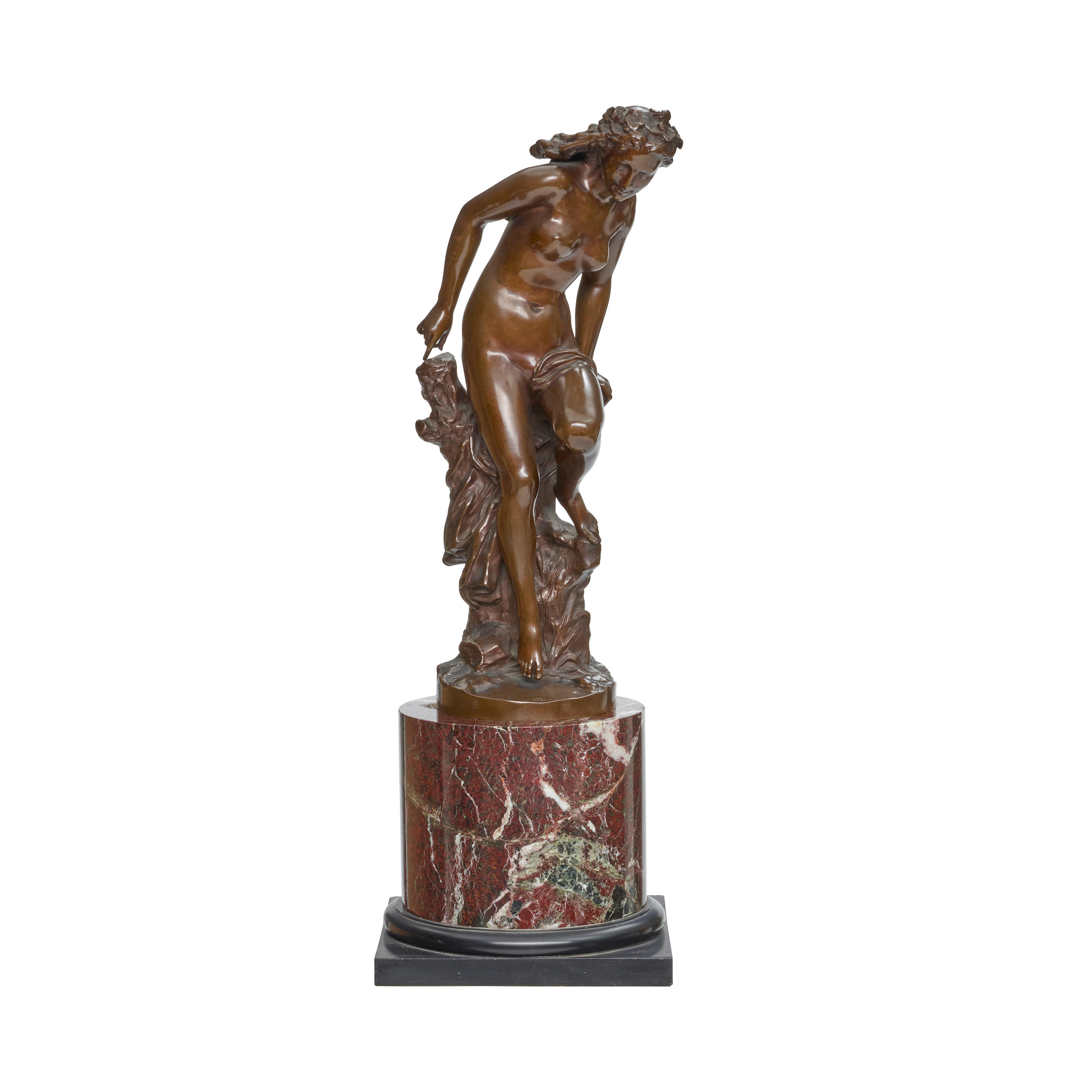 A FRENCH PATINATED BRONZE FIGURE OF A YOUNG WOMAN LA