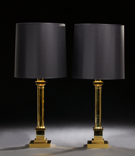 Attractive Pair of French Polished Brass Column Table Lamps the
