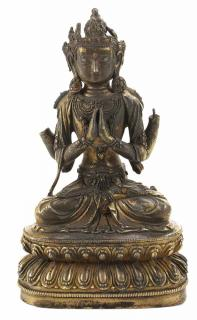 Gilt Bronze Seated Buddha Large Chinese Carved Root Large Pair