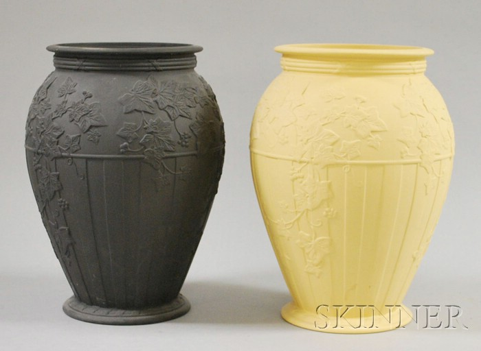 Two Modern Wedgwood Solid Jasper Pattern Matched Vases ht 11