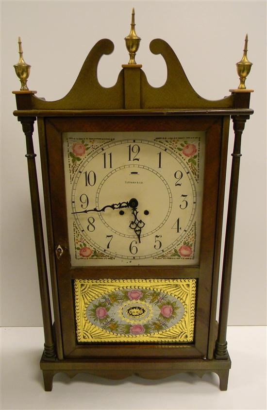 Federal style mahogany pillar and scroll shelf clock retailed by