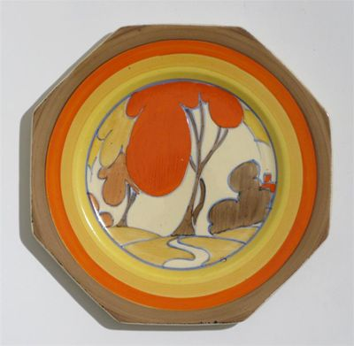 Orange Autumn a Clarice Cliff Bizarre octagonal side plate painted