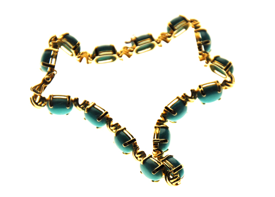 A Gold and Turquoise Bracelet 14K marked yellow gold set