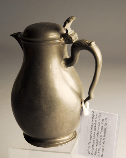An 18th 19th C Flemish Pewter Flagon pear shaped with