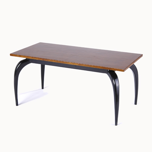 MODERN Occasional table with dyed brown parchment top on black