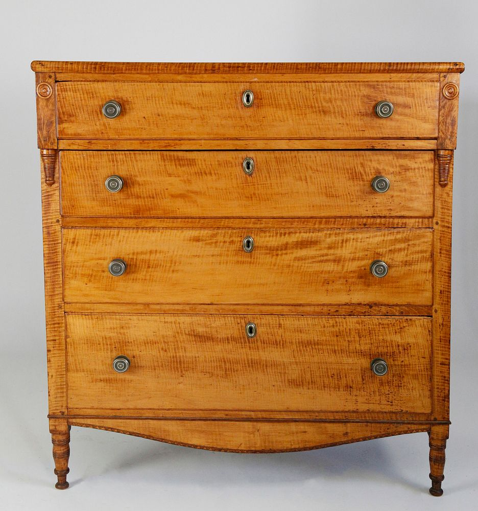 American Tiger Maple Sheraton Chest of Drawers circa 1840 American