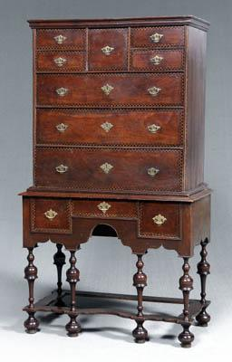 Connecticut William and Mary chest inlaid high chest cherry and