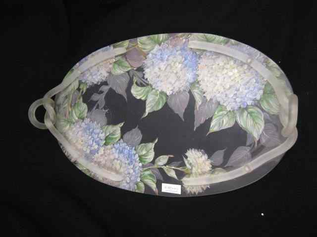 Painted Glass Dresser Tray fine floral frosted glass handles 12