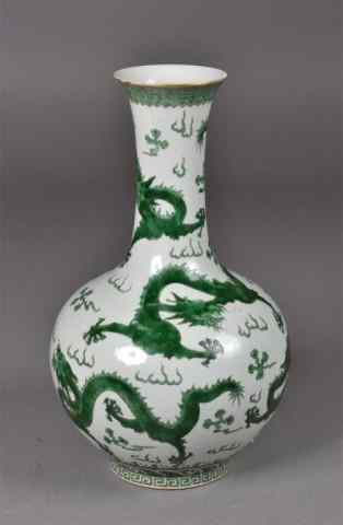 Large Chinese Green Porcelain Dragon VaseLarge bulbous white porcelain vase
