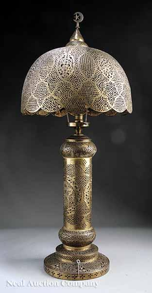 A Turkish or Egyptian Pierced Brass Table Lamp c 1920