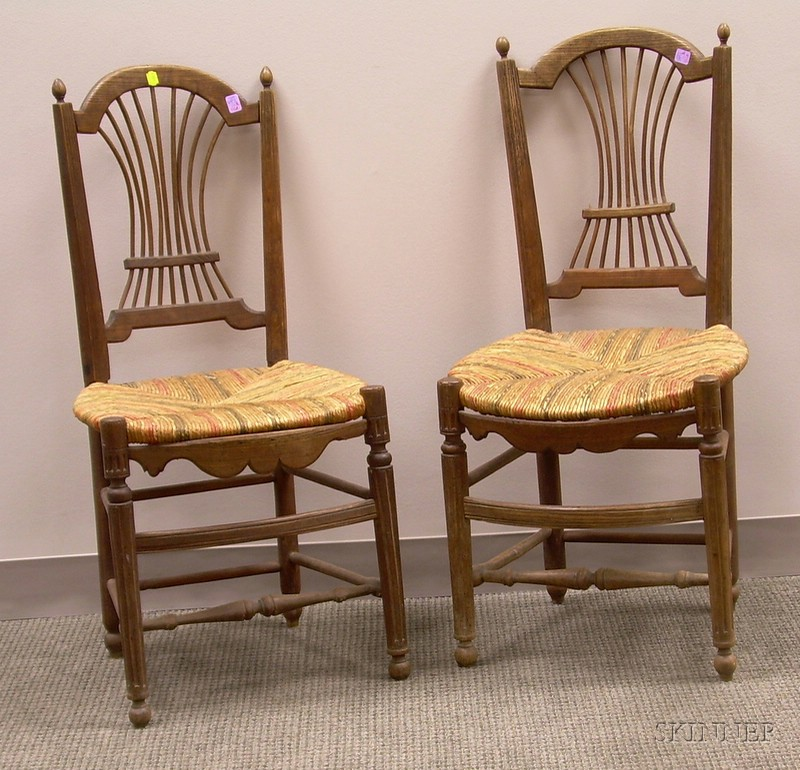 Pair of French Provincial Ash Spindle back Side Chairs with