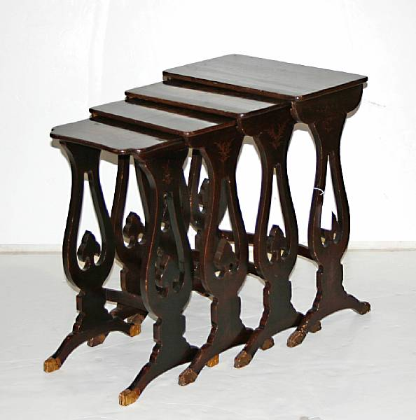 A grouping of four Chinese lacquered and chinoiserie decorated nesting