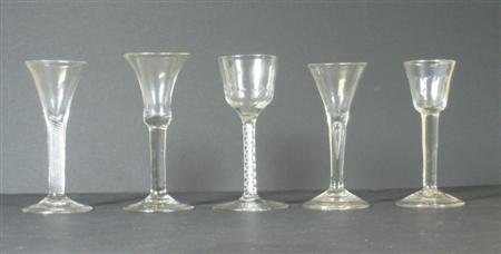 A group of five 18th century glasses comprising a glass