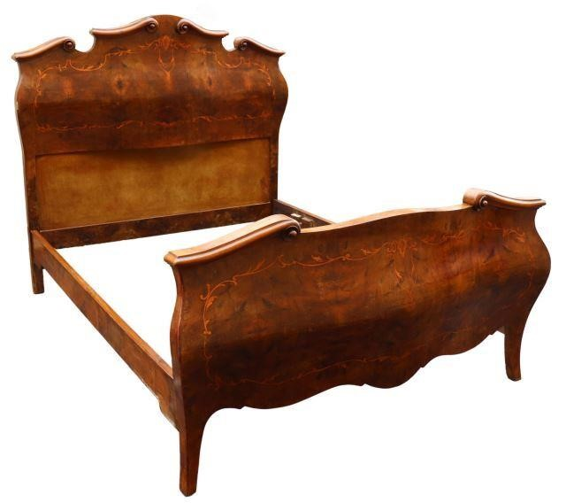 Italian Louis XV style burled walnut bed 20th c shaped
