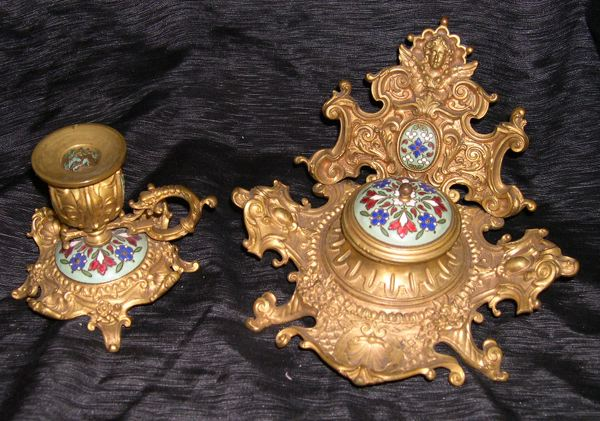 Attractive Two Piece Napoleon III Brass and Champleve Enamel Desk