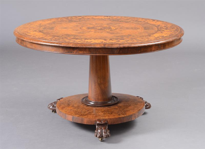 CONTINENTAL WALNUT AND FRUITWOOD MARQUETRY CENTER TABLE POSSIBLY AUSTRIAN The