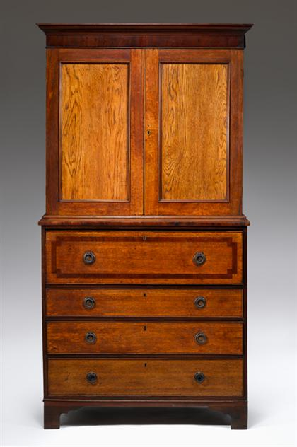 English mahogany oak and satinwood bureau bookcase early 19th century