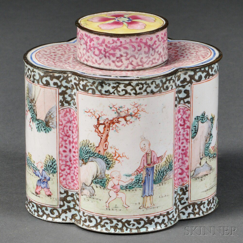 Canton Enamel Tea Caddy and Cover China 19th 20th century