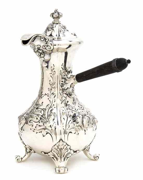 An American Sterling Silver Chocolate Pot Dominick Haff retailed by