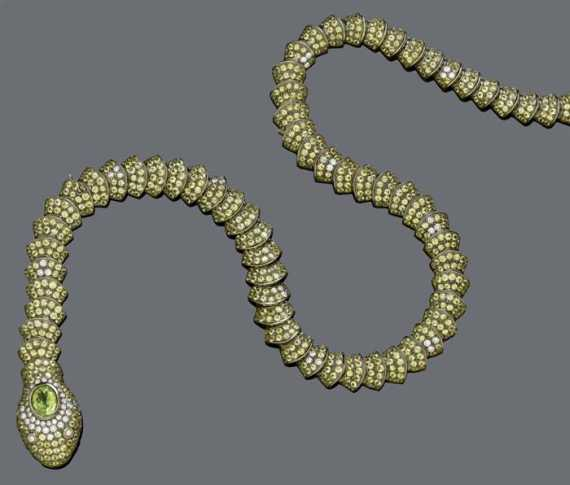 SAPPHIRE DIAMOND AND PERIDOT NECKLACE Gold 750 black rhodinized Very