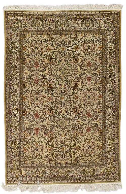 HEREKE SILK signed Central field with silver brocade the entire