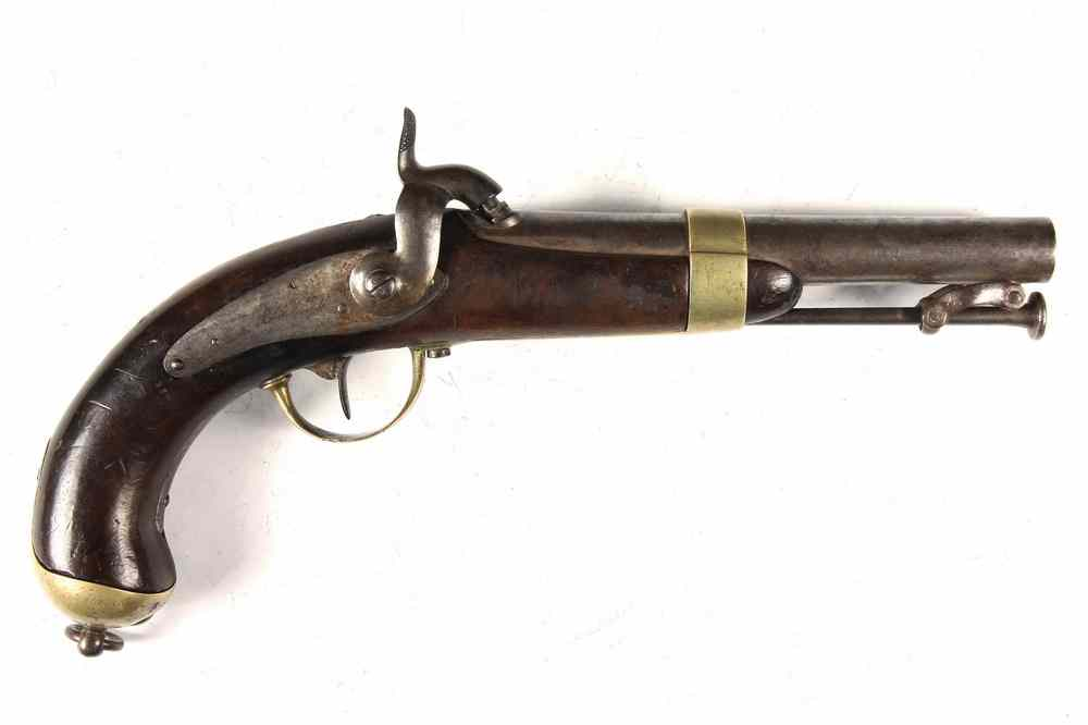 BOARDING PISTOL Diminutive French Naval boarding pistol maple stock with