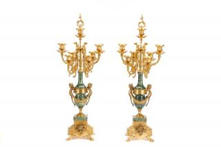 Pair Marble Gilt Bronze Rococo Candelabra Continental 20th century A