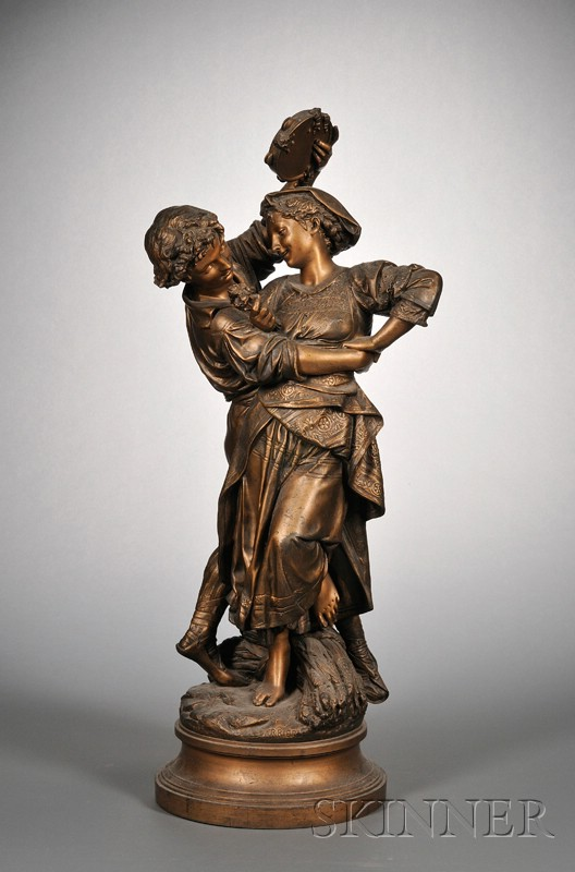 Patinated White Metal Figure of a Dancing Couple early 20th