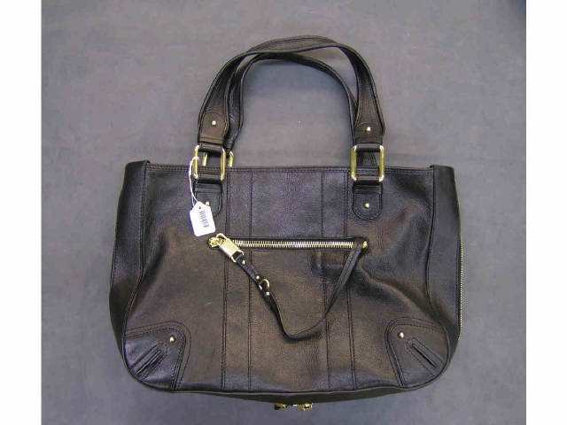 Black leather expandable Marc Jacobs messenger style handbag with zippered