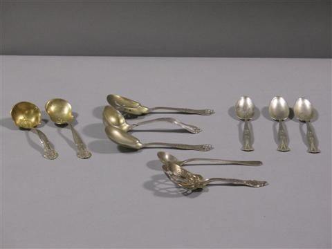 GROUP OF TEN ASSORTED SILVER SPOONS Comprising a Shreve Co