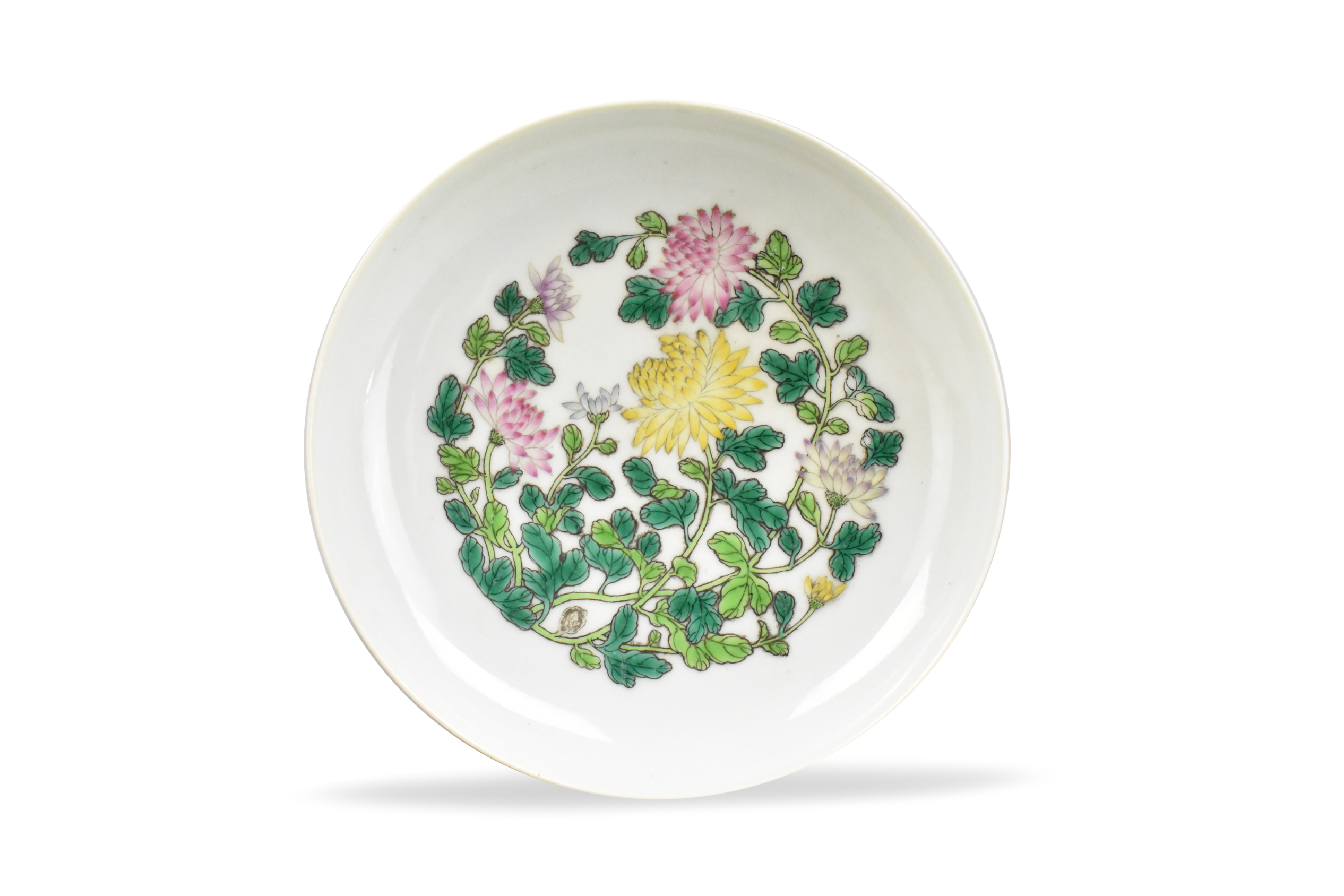 A Chinese yellow glaze enameled floral dish dating from the