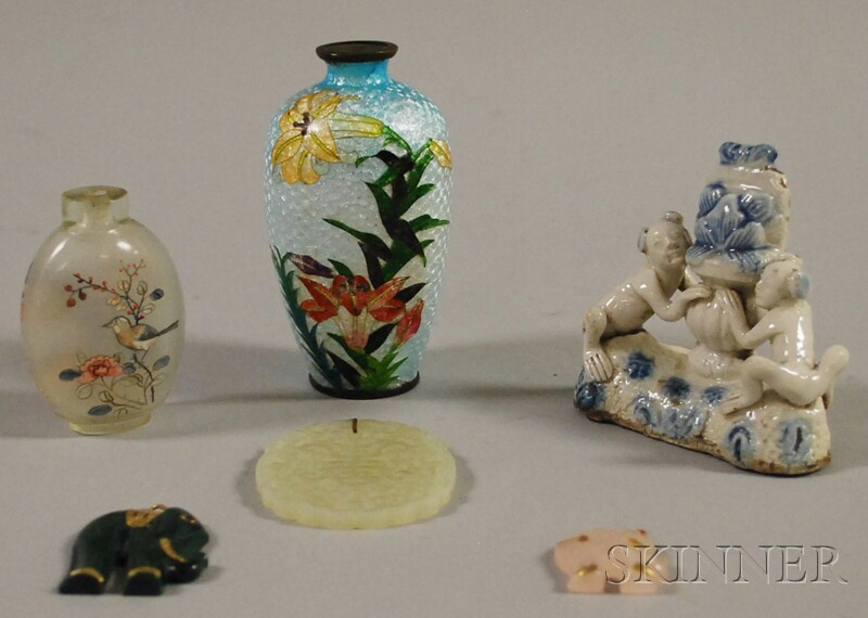Six Small Asian Decorative Articles a pierced jade pendant two