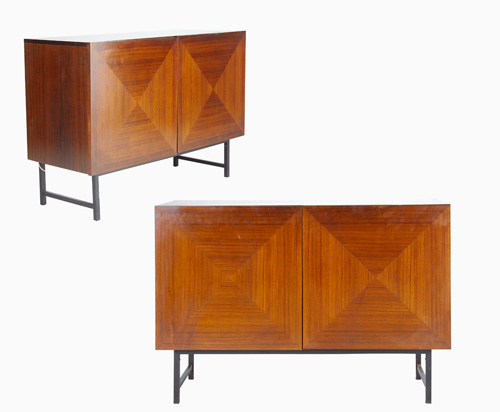 DUTCH Pair of matching rosewood veneer cabinets with parquetry door