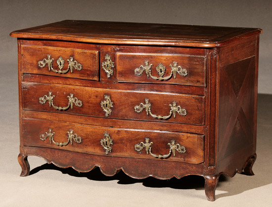 Louis XV Brass Mounted Walnut and Oak Serpentine Commode Mid