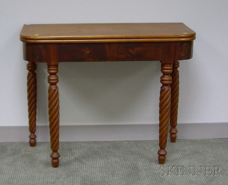 Late Classical Mahogany and Mahogany Veneer Card Table with Rope
