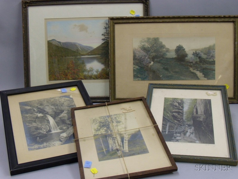 Five Framed Mostly Hand colored Landscape Photographs Phinney The Flume