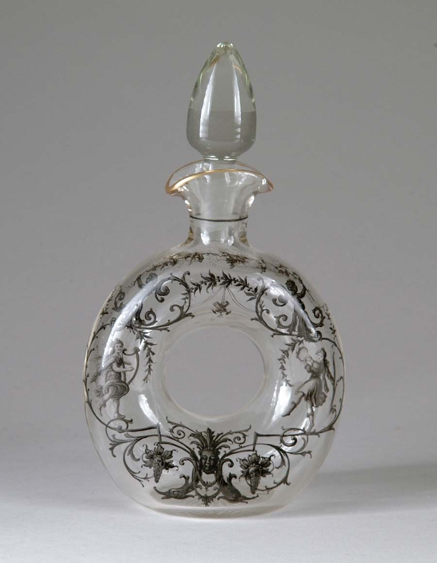 GALLE ENAMELED DECANTER Wonderful early Galle donut decanter has finely