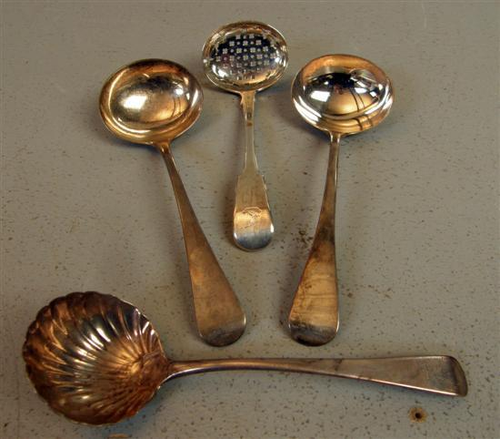 George III silver Fiddle Pattern strainer spoon London 1814 three
