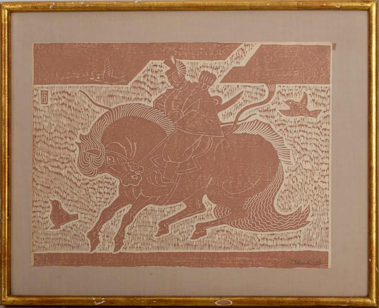 TOMIKICHIRO TOKURIKI HORSE RIDER WOODBLOCK PRINT Tomikichiro Tokuriki Japanese 1902