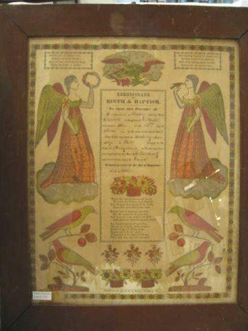 1858 Pennsylvania Fraktur certificate of birth baptism