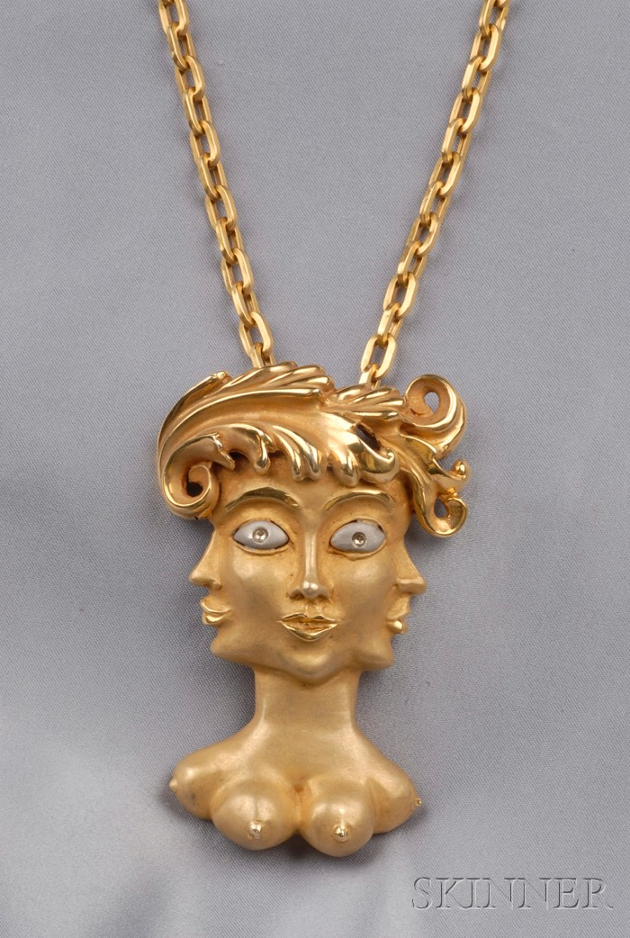 Artist designed 14kt Gold Pendant Eric de Kolb depicting an
